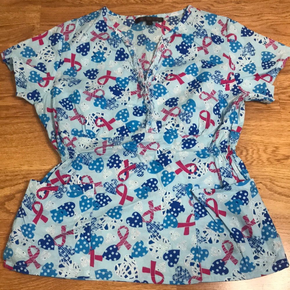 Pink Ribbon Scrub Top